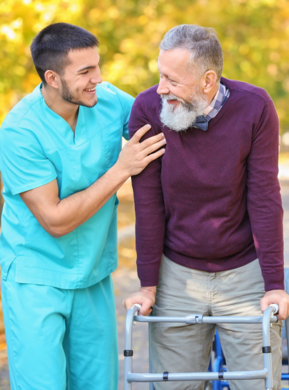 nurse helping man